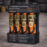 Juego de 4 sujetadores con matraca, carga máxima 675 kg